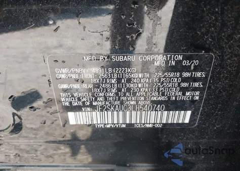 2020 Subaru Forester Limited из США, поврежденный, VIN JF2SKAUC3LH540740